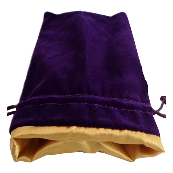 Dice Bag Fanroll: Velvet Purple With Golden Satin Large  Terningepose   Gamer Pouch