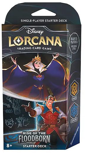 Disney Lorcana Tcg: Set 02 Rise Of The Floodborn Starter Deck: Amber Sapphire The Queen Gaston