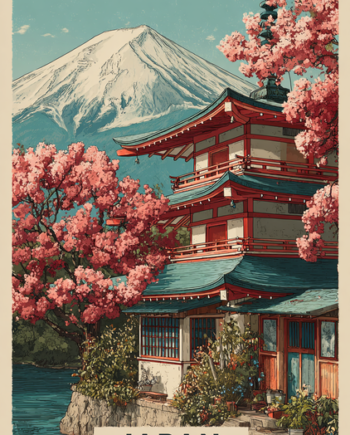 Japansk Plakat 128  Pagode Ved Fuji-bjerget