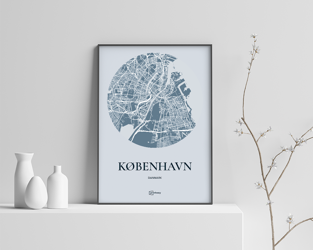 København Plakaten Rundt Kort Havblå 21 30 Cm A4