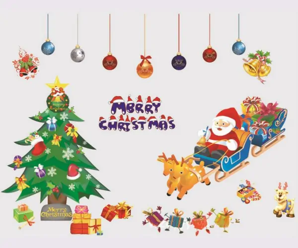 Merry Christmas Jule Wallsticker  Julemand  Juletræ  Pynt Mm