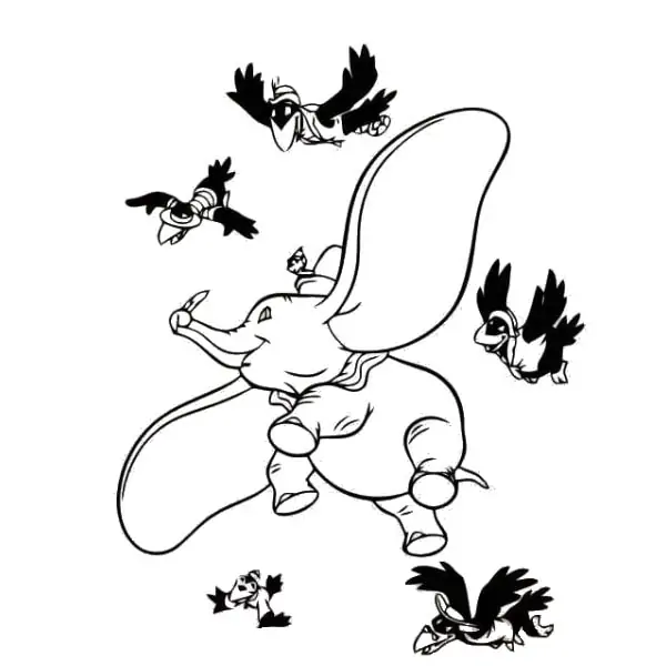Sød Wallsticker Med Dumbo Og Hans Krage Venner  42x55cm