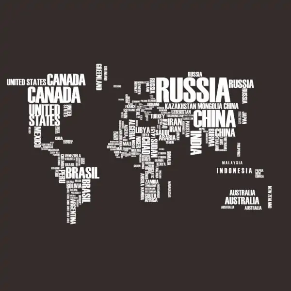 Verdenskort Wallsticker Med Landenavne  122x74cm  Hvid